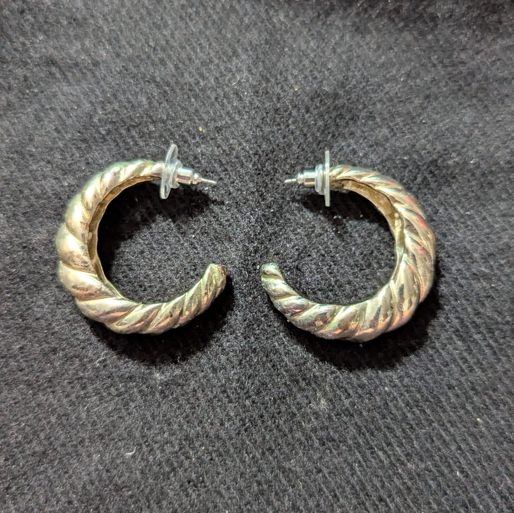 Silver Tone Twisted Design Hoop Statement Earrings